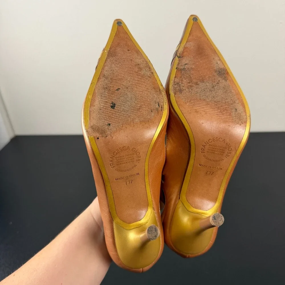 Francesca Giobbi Pump Heels Women's 7/ EU37 Brown Pointed Toe Genuine Leather